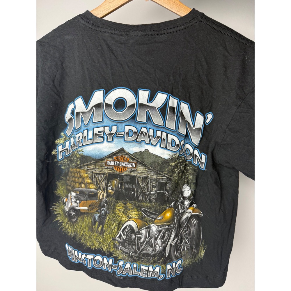 Harley-Davidson Winston-Salem NC Smokin Graphic Cropped T-Shirt Black Womens M